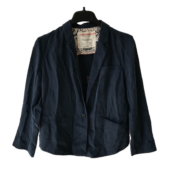 Anthropologie cartonnier blazer Size 4 Asymmetrical Navy Preppy - Picture 1 of 13